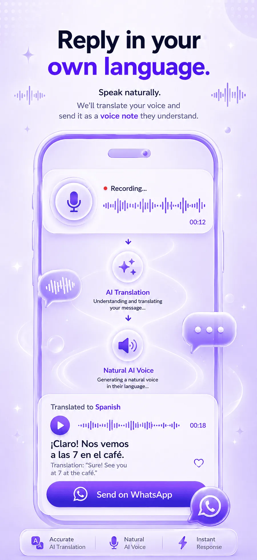 Recording a reply in ReplyLingo that gets translated back automatically