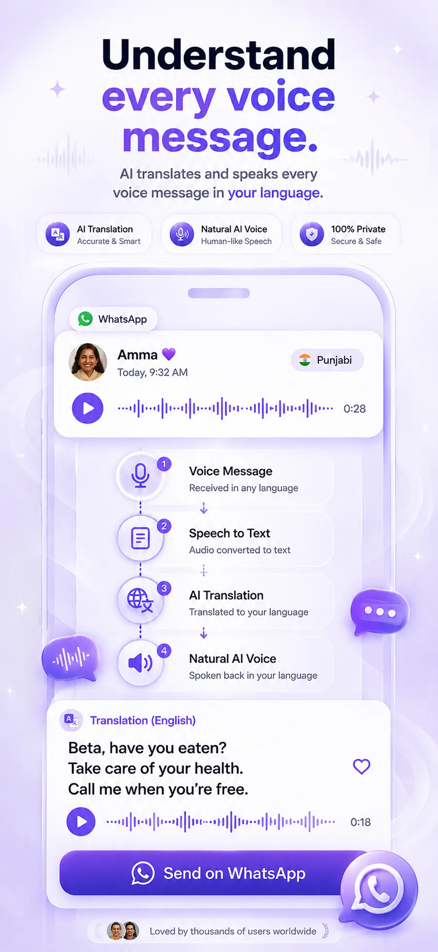 A Punjabi voice message from a parent translated into English by ReplyLingo